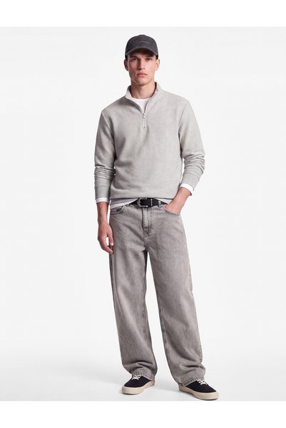 Koton Ribbed Long Sleeve Textured Half-Zip Sweatshirt