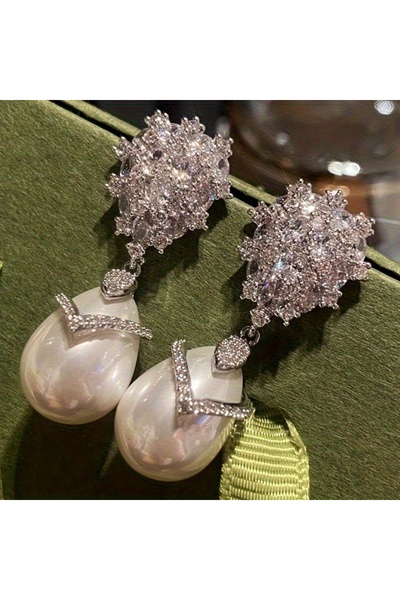 Choice WC1823-2 Gorgeous Women Waterdrop Imitation Pearl Dangle Earrings Spar...