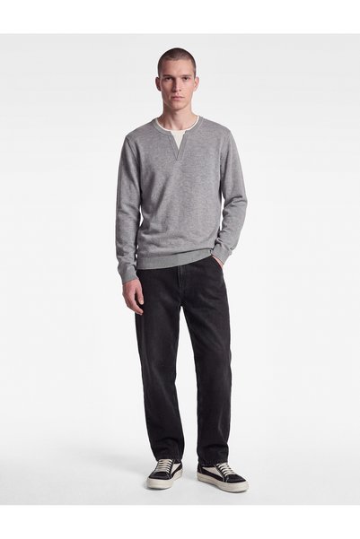 Koton Regular Fit Long Sleeve Color Contrast Crew Neck Knit Sweater