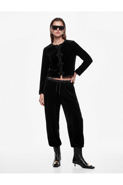 Koton Velvet Harem Pants with Belted Laces and Pockets