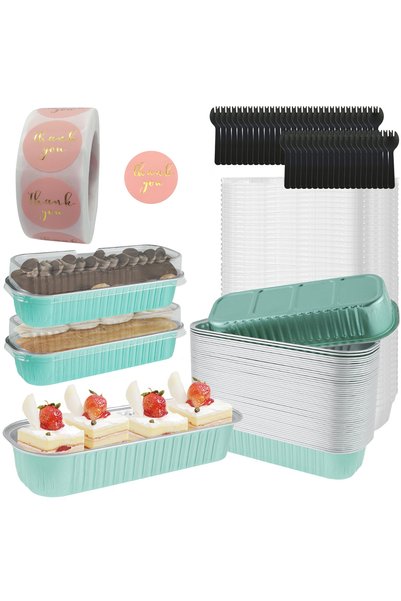 Choice Light Green 50Set Mini Loaf Pans with Lids and Spoons 6.8oz Rectangle ...