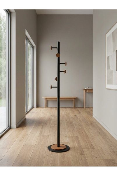 IN HOME STORE علاقة ملابس أرضية مودرن بتصميم خشبي وأسود أنيق