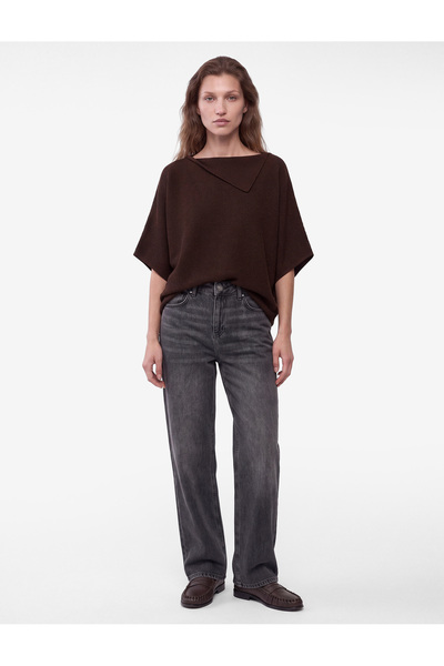 Koton Turn-Down Collar 3/4 Sleeve Bat Sleeve Oversize Knitwear Sweater