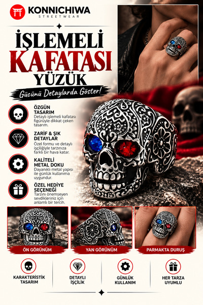 FG KONNİCHİWA Gotik Vintage Vintage KURU KAFA AYARLANA BİLİR BEDENSİZ Yüzük E...