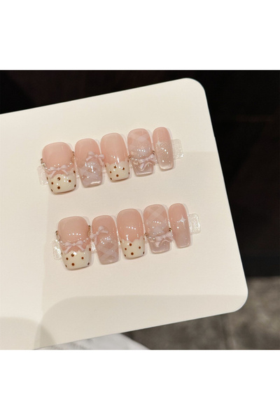 Choice6 S 10pcs Sweet Stars Bow Handmade Fake Nails Press on Nails Gentle Cat...