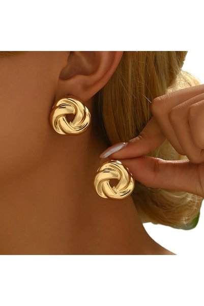 Choice golden Gold Color Stud Earrings Irregular Hollow Earrings Twisted Geom...