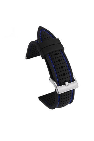 Choice10 24mm Black Blue Breathable Silicone Watch Band 18/20/22/24mm, Quick ...