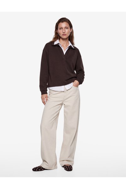 Koton Modal Fabric Polo Collar Long Sleeve Boxy Sweatshirt