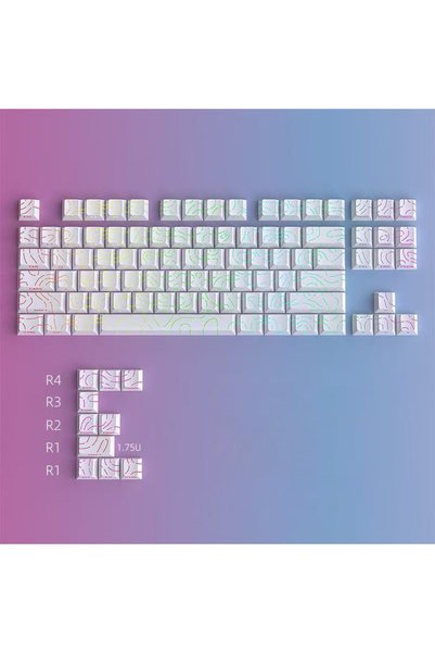 choice2 97 Keys-White Contour Lines Translucent Keycaps Side Engraving Cherry...