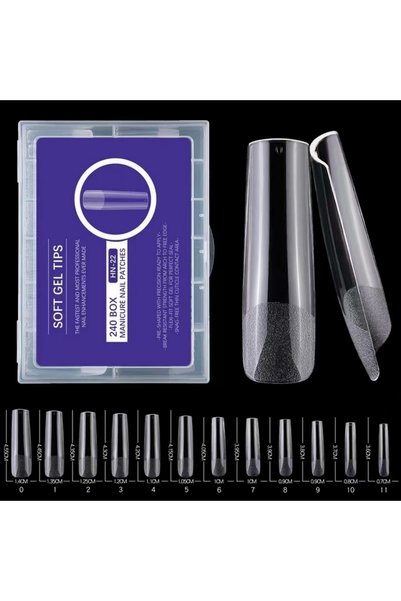 Choice 01 240pcs XXL Long Square Full & Half Cover 2 In 1 Matte Fake Nail Qui...