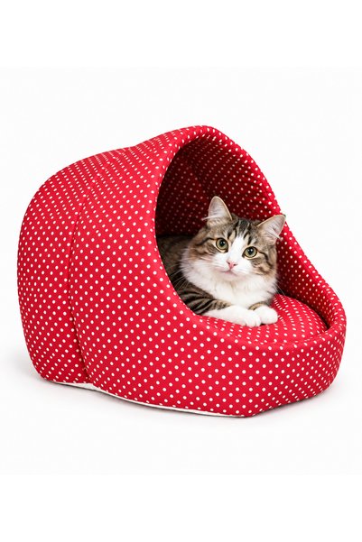 Nerotex Kırmızı Kedi Mağara Yuvası Ev Yıldızlı Mağara