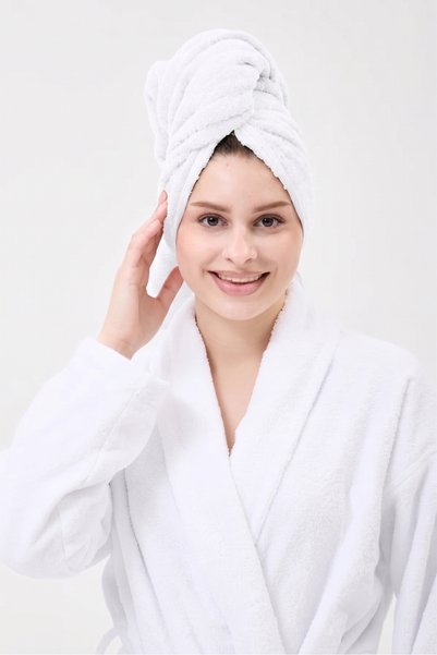 Seritaine Havlu Saç Bonesi Beyaz %100 Pamuk Saç Kurutma, Kurulama, Duş Banyo ...