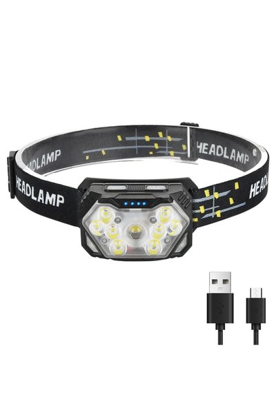 XIWANGFIRE 1pc 9 Led Strong Light Headlamp USB Rechageable Motion Sensor Head...