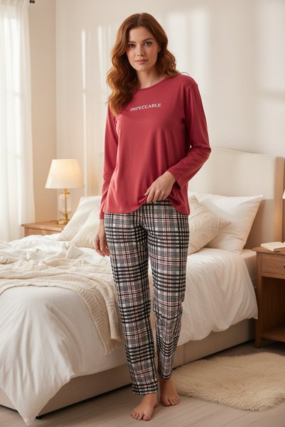 Fulla Moda Text Printed Crew Neck 2 Piece Pajamas Set