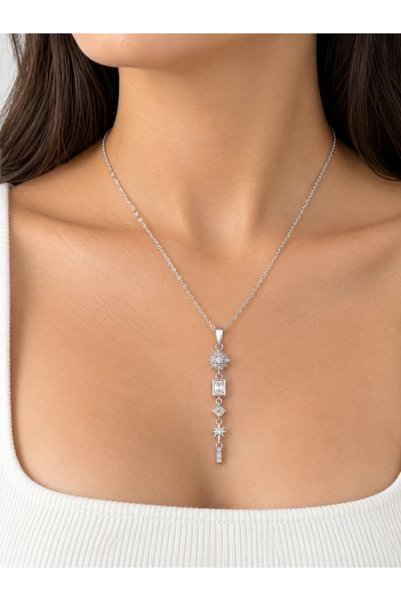 shop Elegant Multi-Figure Detailed Silver Color Steel Women's Necklace Stylis...