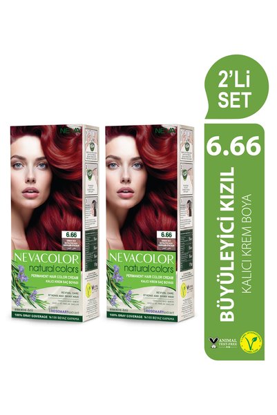 Neva Color Natural Colors 2'Lİ SET 6.66 BÜYÜLEYİCİ KIZIL Kalıcı Krem Saç Boya...