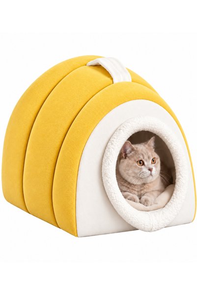 Nerotex Taşınabilir Kedi Yatağı Yuvası Sarı Yıkanabilir 30x40x40 Cm