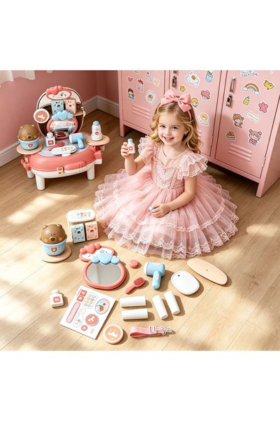 Ma Baby 2-in-1 Backpack Vanity Play Set for Toddlers, Pretend Makeup Toy with...