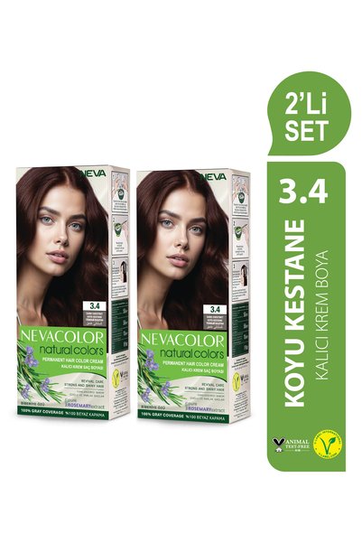 Neva Color Natural Colors 2'Lİ SET 3.4 KOYU KESTANE Kalıcı Krem Saç Boyası Seti