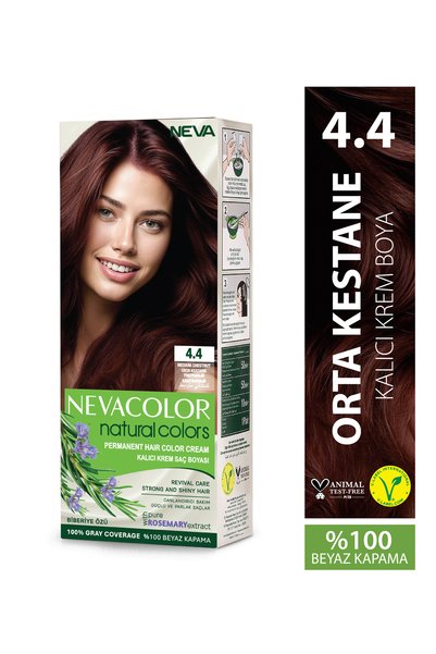 Neva Color Natural Colors 4.4 ORTA KESTANE Kalıcı Krem Saç Boyası Seti