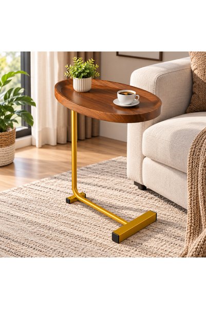 NKX ide Table Concave Brown Texture + Gold Stand For Home Decoration