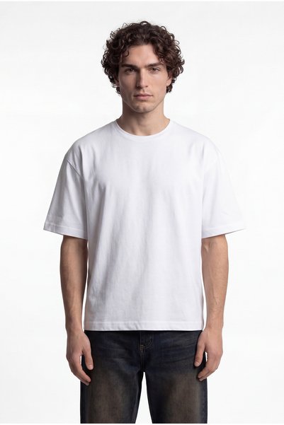 Machinist Men's Basic Cotton Crop Oversize T-Shirt White