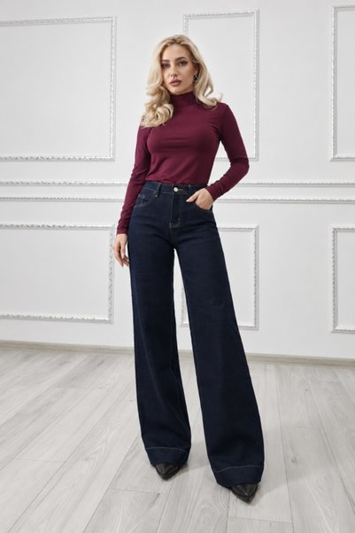FashionForYou Blugi de damă LYSENIA cu picior larg, talie înaltă și croială l...