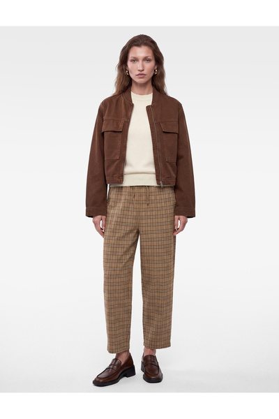 Koton Comfortable Fit Plaid Trousers with Pockets and Lace-Up Waist