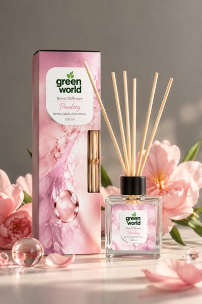 Green World Powdery Bambu Çubuklu Oda Kokusu 100 ml - Reed Diffuser Pudra Kokusu