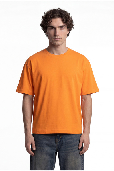 Machinist Men's Basic Cotton Crop Oversize T-Shirt Orange