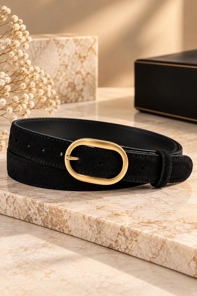 WİLLİAMPOLO Mira Genuine Suede Leather Gold Buckle Women's Belt