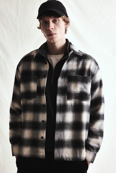 DeFacto Boxy Fit Plaid Lumberjack Pocket Long Sleeve Shirt H9800Ax26Wn