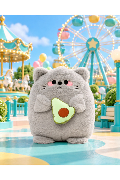 Pufu Toys 30 Cm Yumuşak Yastık Avokadolu Kedi Peluş Oyuncak Oyun Arkadaşı Gri