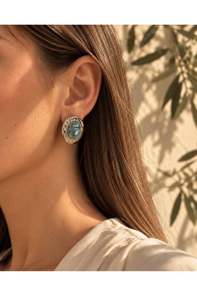 Nazen Jewelry Vintage Turkuaz Boncuk Boncuk Taş Detaylı 14K Altın Kaplama Güm...