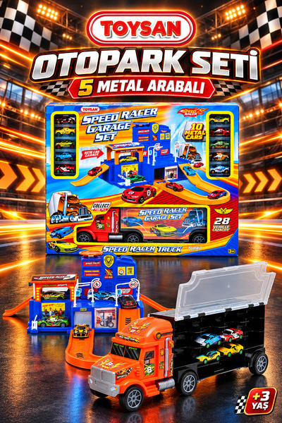Toysan Speed Racer DEV TIR - OTOPARK Garaj - 10 METAL Araba Seti