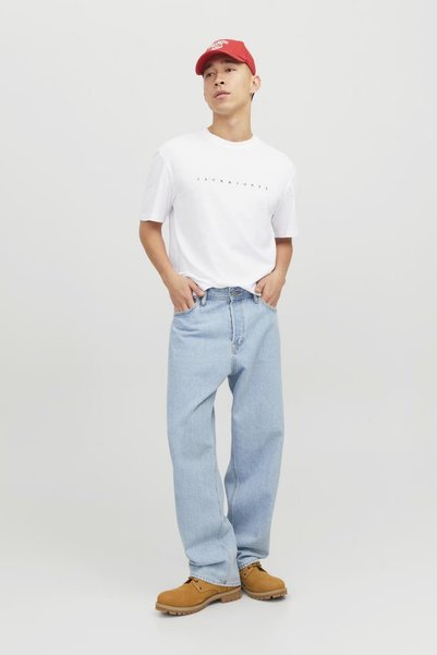 Jack & Jones تي شيرت رجالي بياقة دائرية وحزام أبيض