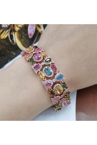 Choice Bracelet Rose Gold Color Rainbow Colorful Zirconia Bracelet for Women ...