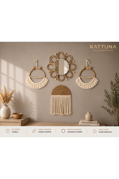 kattuna Bohem Makrome Duvar Dekorasyon Ürünü 4’lü Set