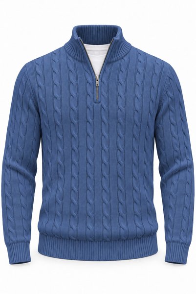 Valiberta Bardem Cable Knit Half-Zip Men's Knit Sweater - Indigo