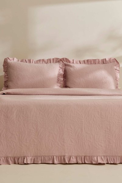 Karaca Home Branley Ruffled Single Bedspread Set Powder