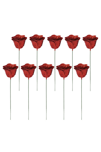 Choice5 20Pcs Red 5-20Pcs Red Glitter Artificial Rose Flowers Bouquet Wedding...
