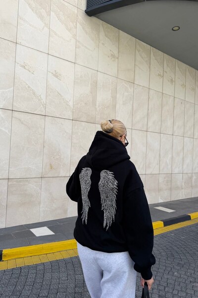 lizge giyim ANGEL TAŞ BASKI DETAY KAPŞONLU SWEATSHIRT