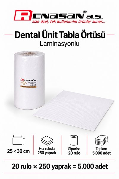 RENASAN Dental Ünit Tabla Örtüsü Laminasyonlu 25x30=250 Yaprak-20 Rulo