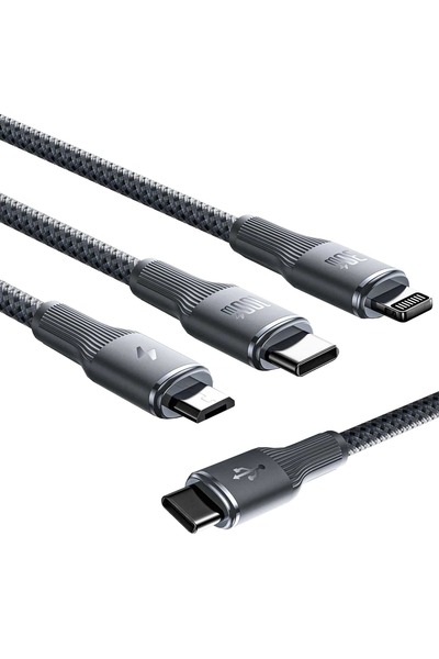 Timebox Cablu de încărcare 3 în 1 cu încărcare rapidă 100W 1,5 m USB-C la Lig...