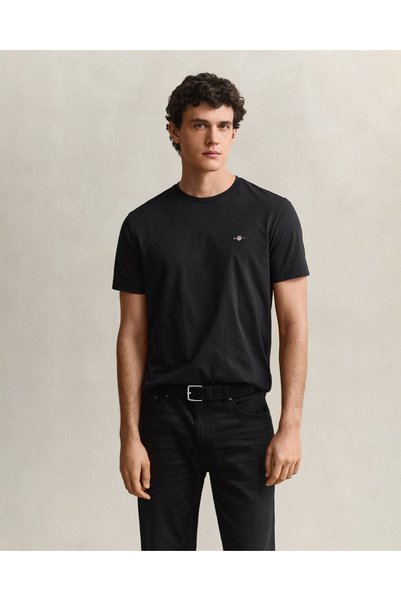 Gant Men's Black Crew Neck Regular Fit Logo T-Shirt