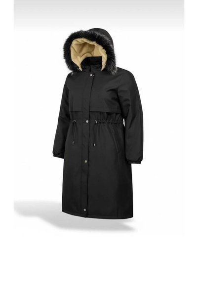 ENSAR GİYİM Women's Plus-Size Long Coat/Trench Coat with a Plush Lining, Remo...