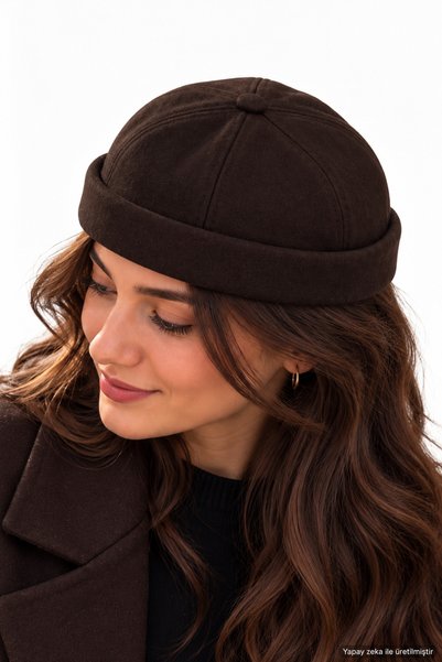 ZERAMİNE Kaşe Docker Bere Şapka Yünlü Unisex Kahverengi