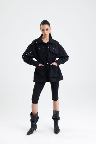 GACA COLLECTION PATARA Бродиран къс тренчкот с връзки на талията
