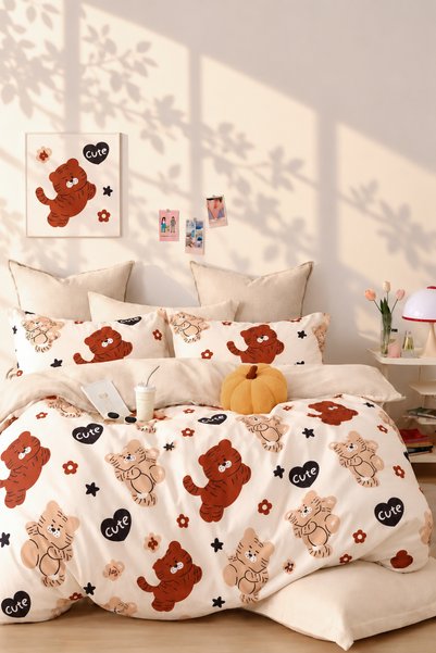 İQON Elastic Sheet Duvet Cover Set Single Size Pumpkin