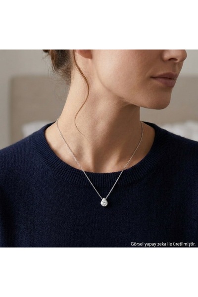 Marmaris Jewellery 925 Ayar Kadın Gümüş Kolye İnce Zincirli Tek Taşlı Zarif H...